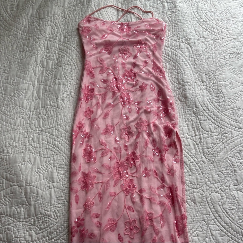 Formal Pink Beaded Maxi Dress